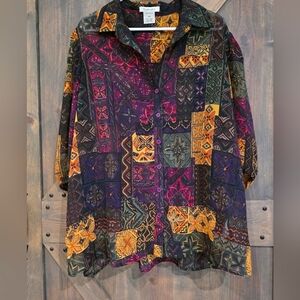 Vintage 80s Semi Sheer Exotic Blouse By Romans Size 18w